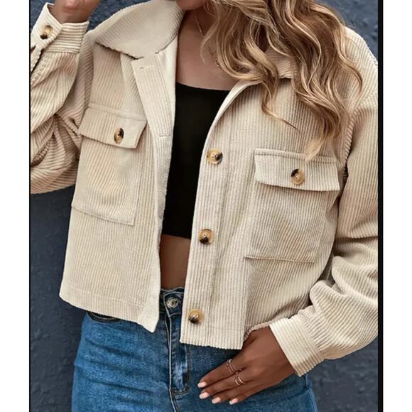 Jackets & Blazers - New Cream Corduroy Jacket Cropped Button Front